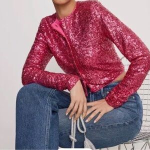 Good American  Pink Sequin Cardigan